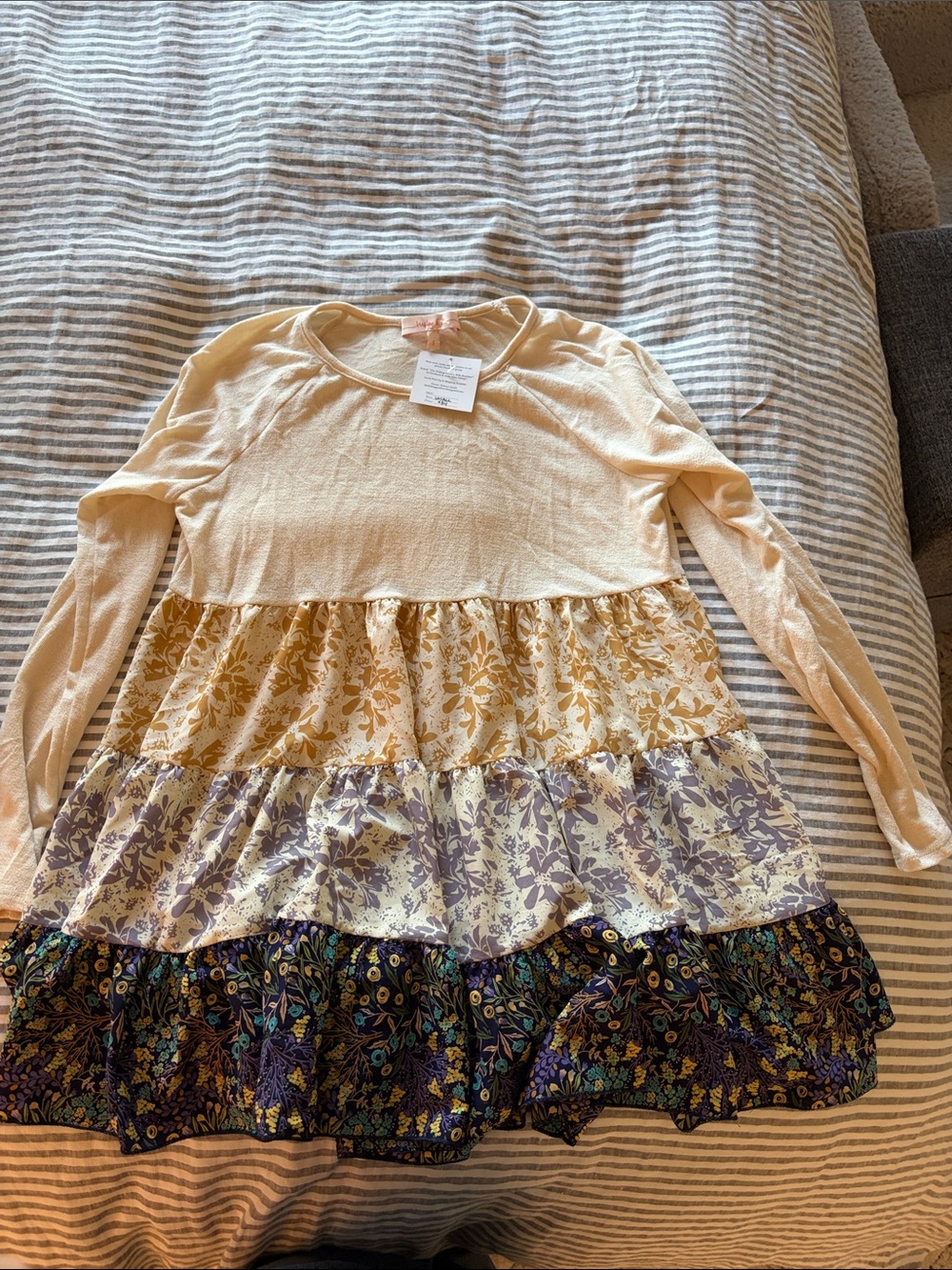 Girls Cream Floral Tiered Long-Sleeve Top